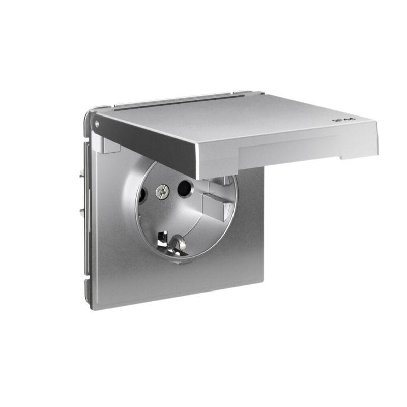 Розетка ArtGallery 16А IP44 с заземл. со шторками с крышкой быстрозажим. клем. механизм алюм. SE GAL440346S