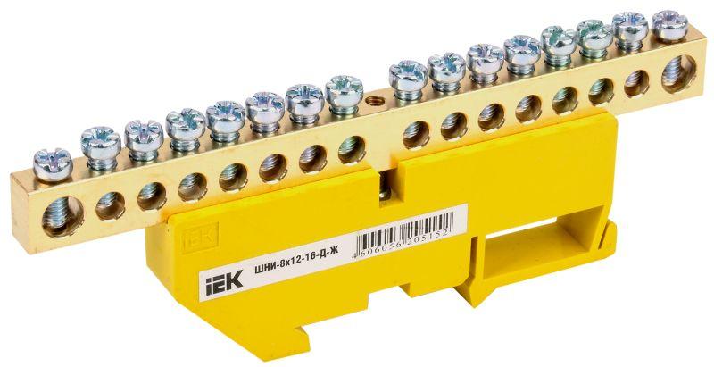 Шина PE "земля" на DIN-изол. ШНИ 8х12-16-Д-Ж IEK YNN10-812-16D-K05