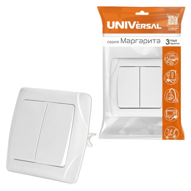 Выключатель 2-кл. СП Маргарита 10А IP20 бел. UNIVersal М0023