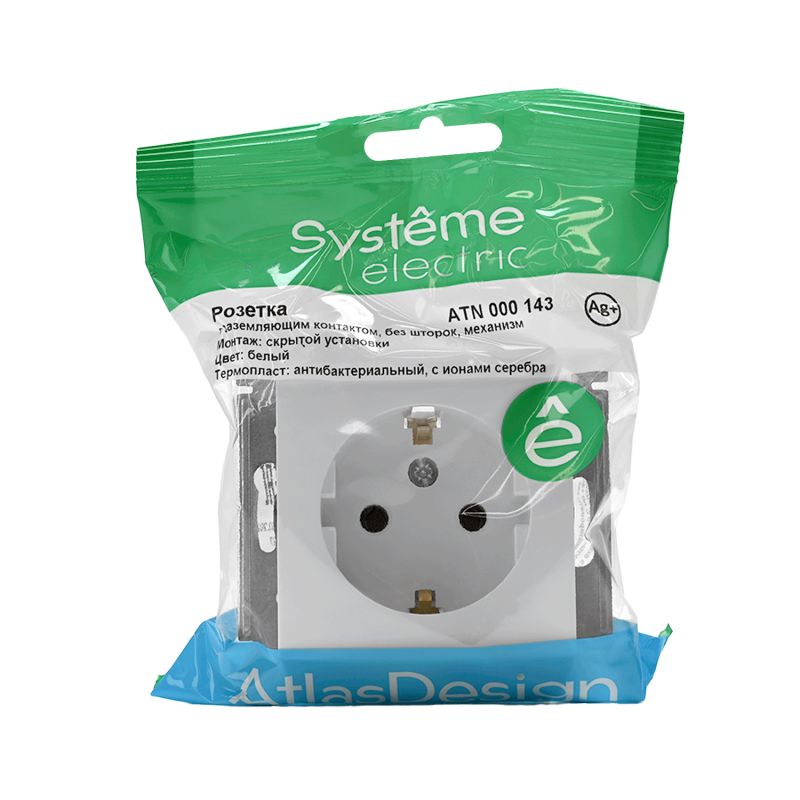 Розетка 1-м СП AtlasDesign 16А IP20 с заземл. механизм бел. SE ATN000143