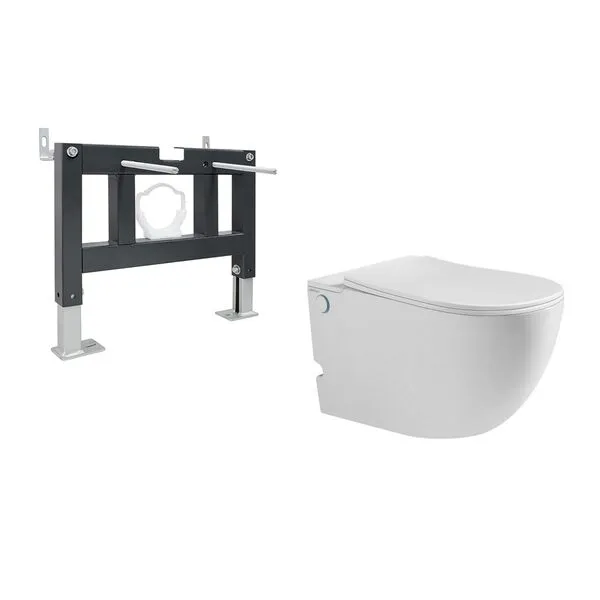 Комплект ABBER подвесной унитаз Bequem AC1105P белый с импульсным смывом с инсталляцией AC0101P