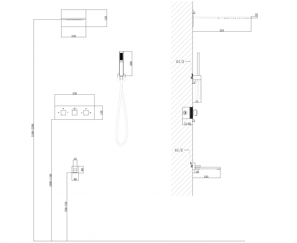 Душевая система ABBER Daheim AF8253SP скрытого монтажа с изливом, термостат, хром
