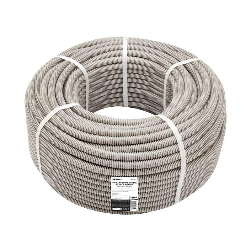 Труба гофрированная ПВХ тяжелая d20мм с протяжкой (уп.100м) Rexant 28-0020-60