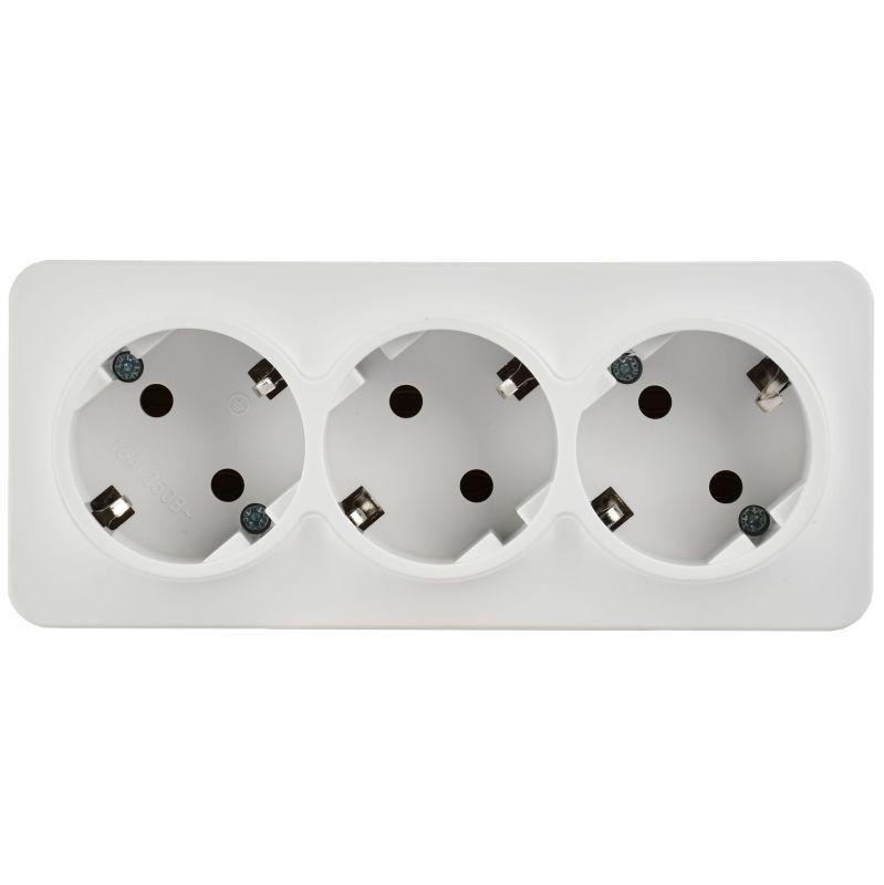 Розетка 3-м ОП GLORY РС23-3-ХБм 16А с заземл. без защ. шторок бел. матов. IEK ERH31-K01M-16