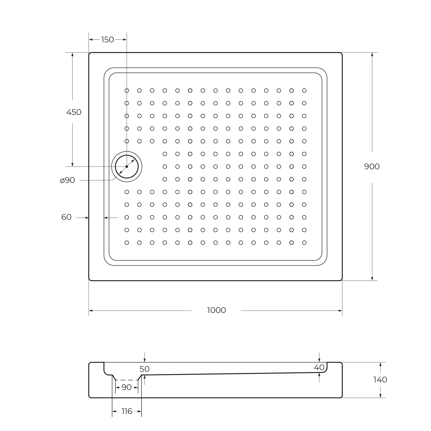 Акриловый поддон CEZARES TRAY-A-AH-100/90-15-W