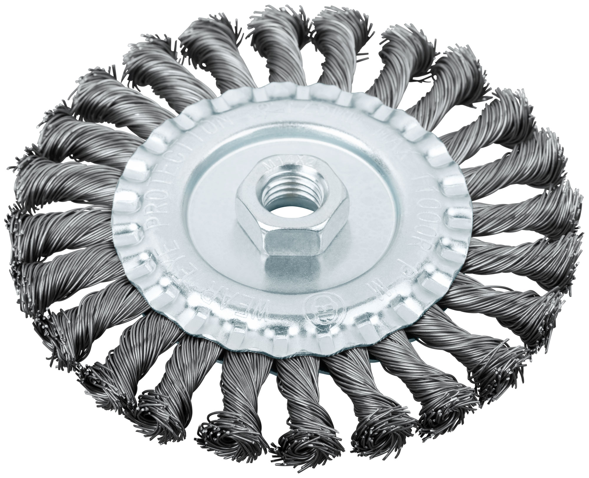 Корщетка-колесо, гайка М14, стальная витая проволока 125 мм
