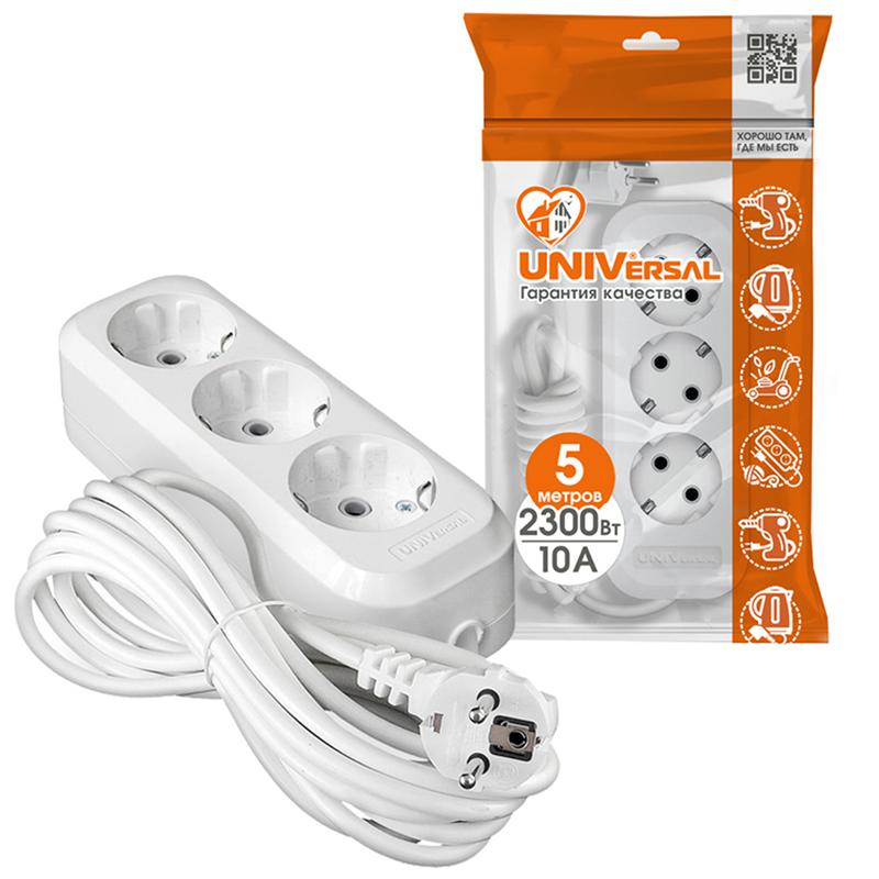 Удлинитель 3х5м с заземл. 10А IP20 У10-554 ПВС 3х0.75 UNIVersal 554-05