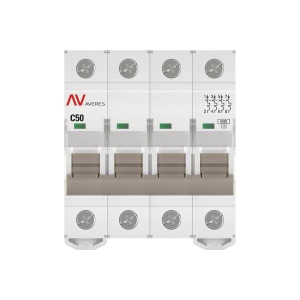 Выключатель автоматический модульный 4п C 50А 6кА AV-6 AVERES EKF mcb6-4-50C-av