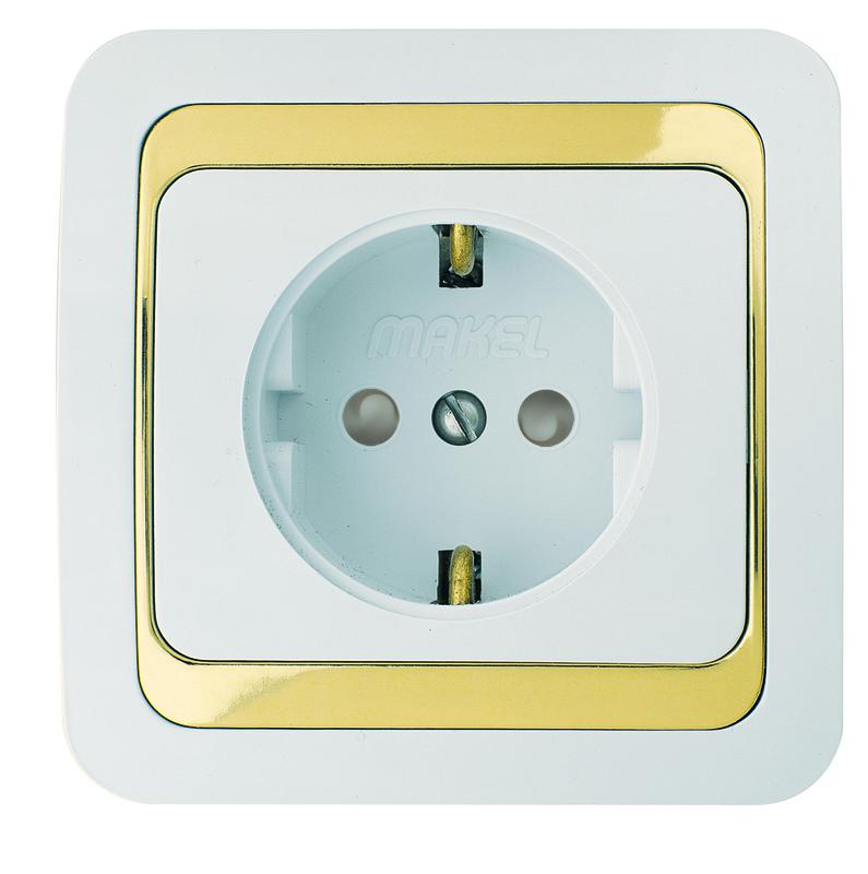 Розетка Mimoza с заземл. с защитой от детей с зол. вставкой Makel 12258