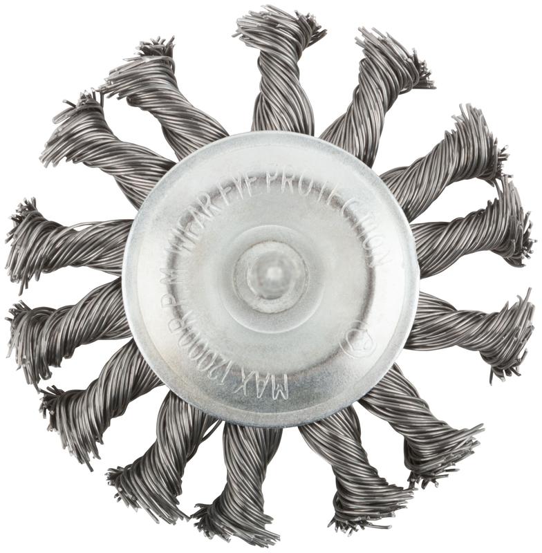 Корщетка тип "колесо" со штифтом стальная витая проволока 75мм MOS 38493М
