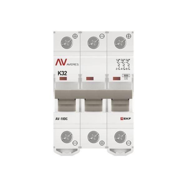Выключатель автоматический модульный 3п K 32А 10кА AV-10 DC AVERES EKF mcb10-DC-3-32K-av