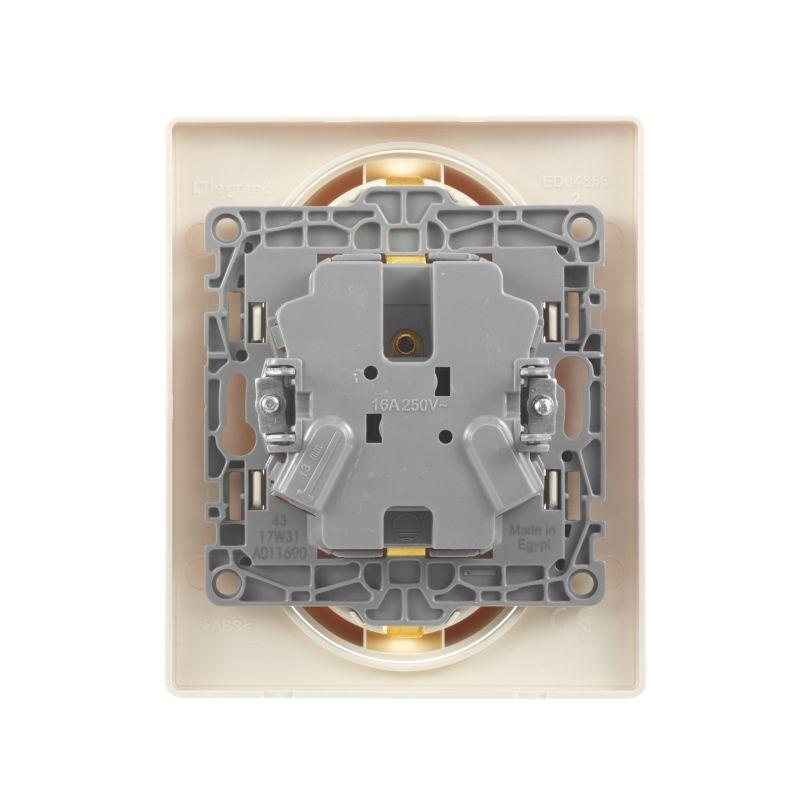 Розетка 2-м СП Etika 16А IP20 250В 2P+E с заземл. немецк. стандарт винт. клеммы в сборе сл. кость IEK 672323