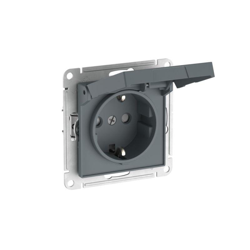 Розетка AtlasDesign 16А IP20 с заземл. защ. шторки с крышкой быстрозажим. клем. механизм грифель SE ATN000746S