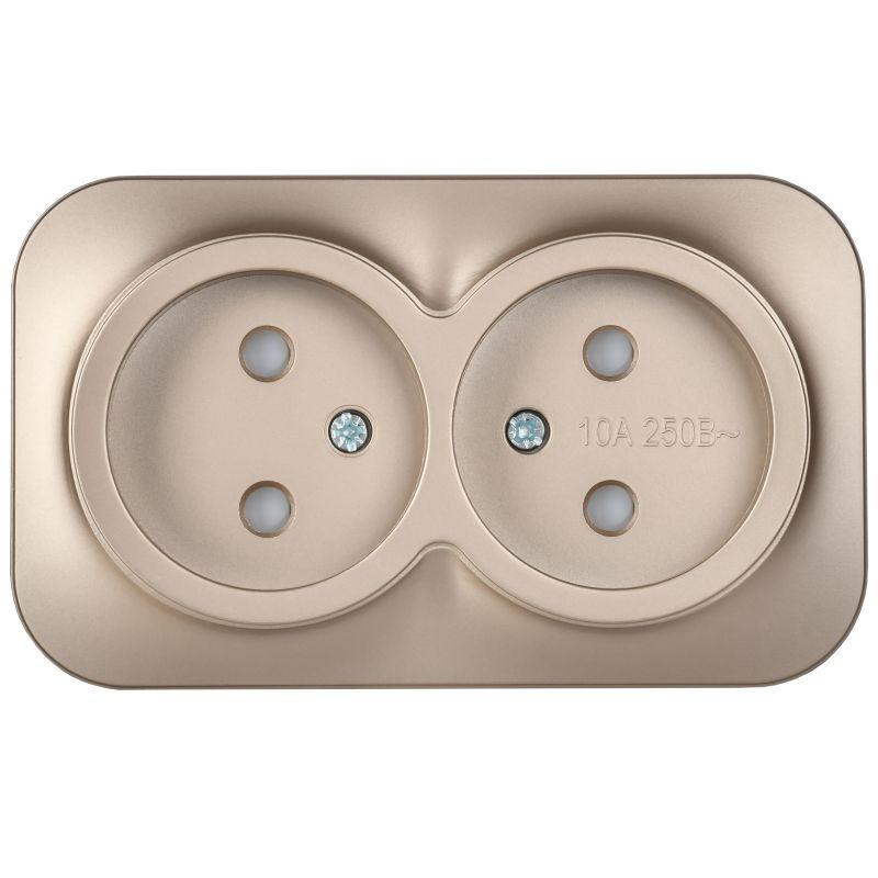 Розетка 2-м ОП GLORY РСш22-2-ХШм 10А без заземл. защ. шторки шампань матов. IEK ERH23-K37M-10