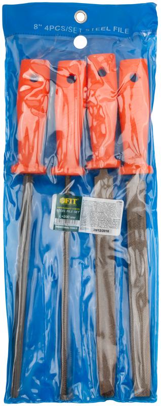 Напильник пластиковая ручка набор 4шт (трехгранный плоский круглый полукруглый) 200мм FIT 42705