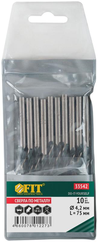 Сверло по металлу HSS черненые 4.2х75мм (уп.10шт) FIT 33542