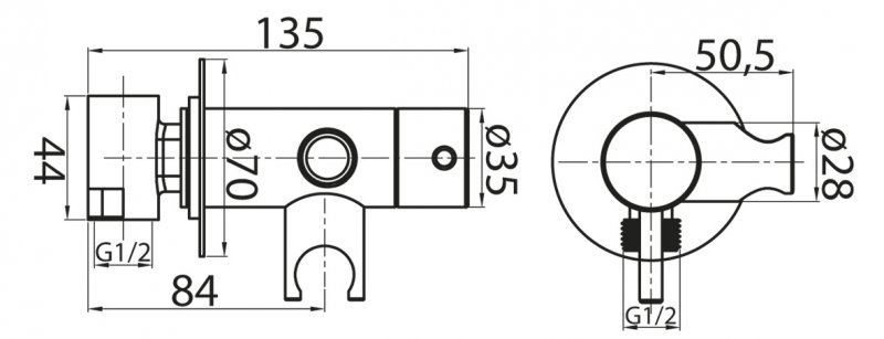 Смеситель для душа и гигиенического душа со штуцером с держателем CEZARES CZR-DA1-01