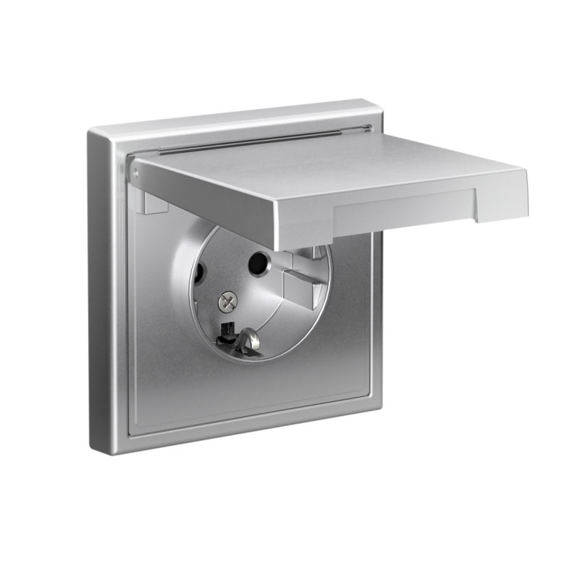 Розетка ArtGallery 16А IP20 с заземл. защ. шторки с крышкой механизм алюм. SE GAL000346