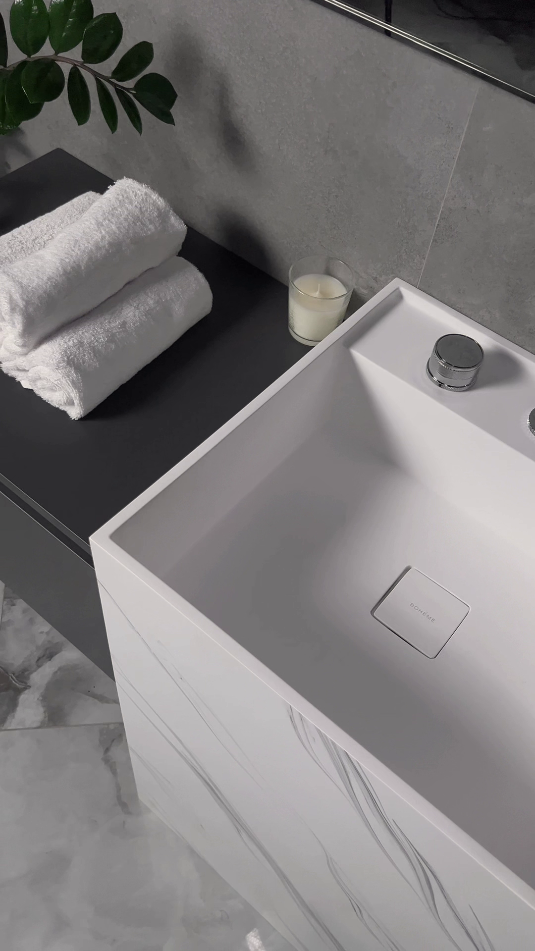 Раковина напольная Cube Corian 480*480*850 Nero Marquina