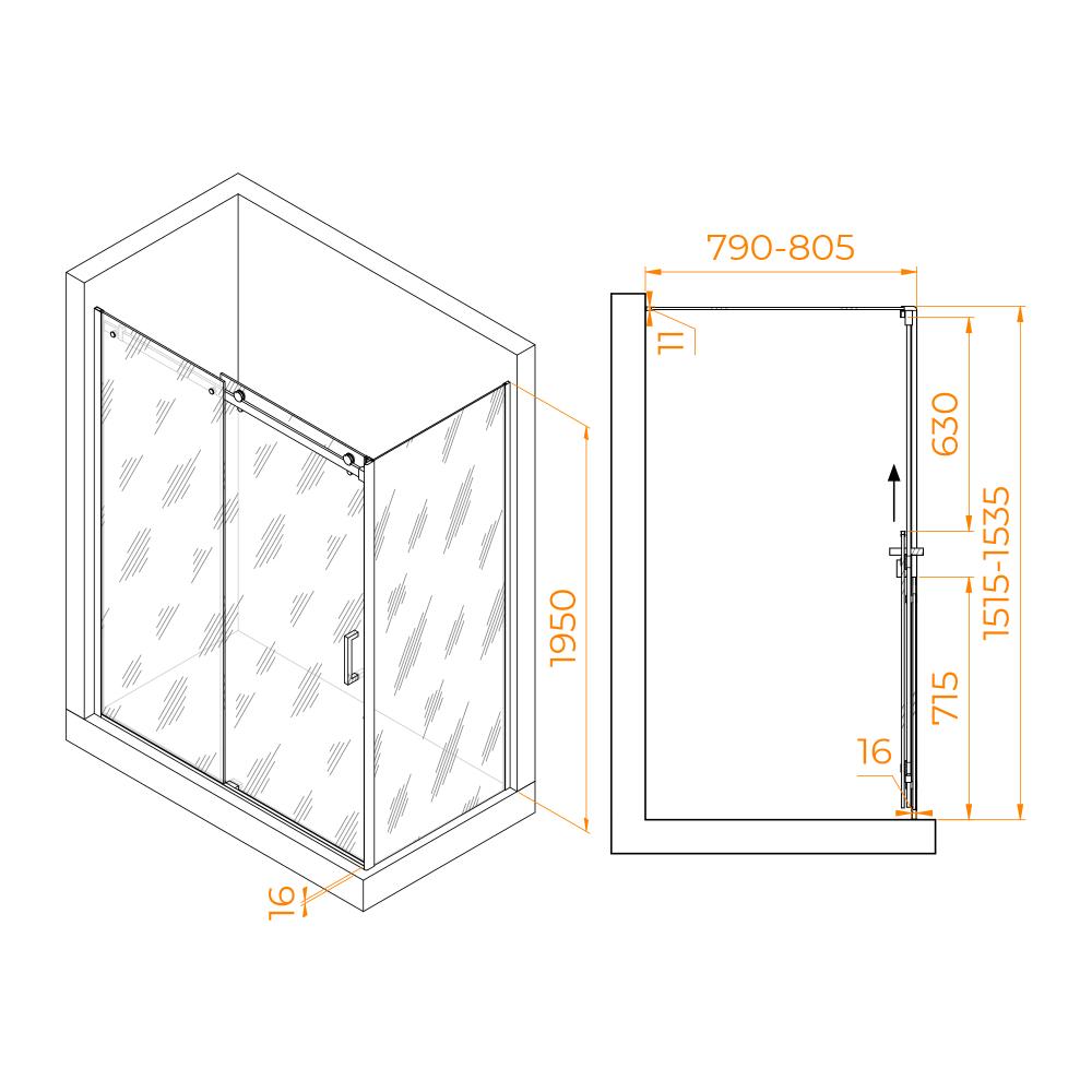 Душевой уголок RGW TO-44-1B (TO-14B + Z-060-2B), 020744158-14