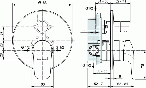 Смеситель Ideal Standard Ceraflex A6758AA для душа с внутренней частью