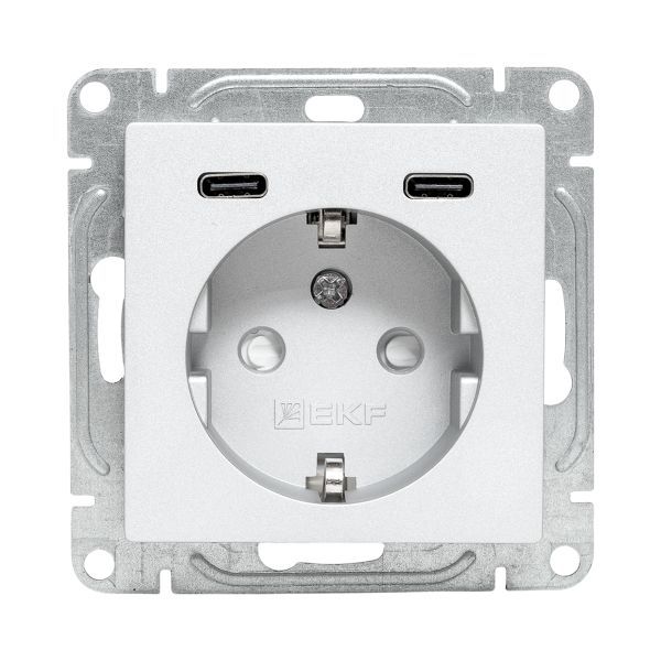 Розетка СП Эпика 16А с 2 USB-C с заземл. защ. шторки механизм алюм. EKF UP1-SOA-111-2USBC
