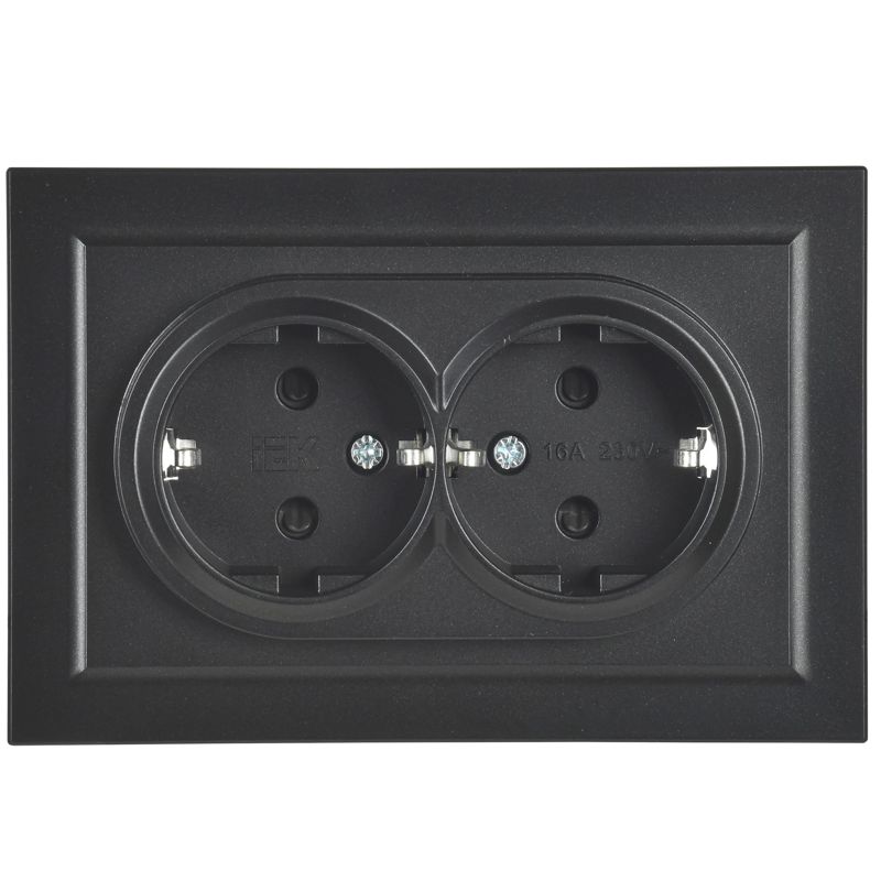 Розетка 2-м СП BRITE РСш12-3-БрЧ 16А в сборе с заземл. защ. шторки черн. IEK BR-R24-16-K02-F