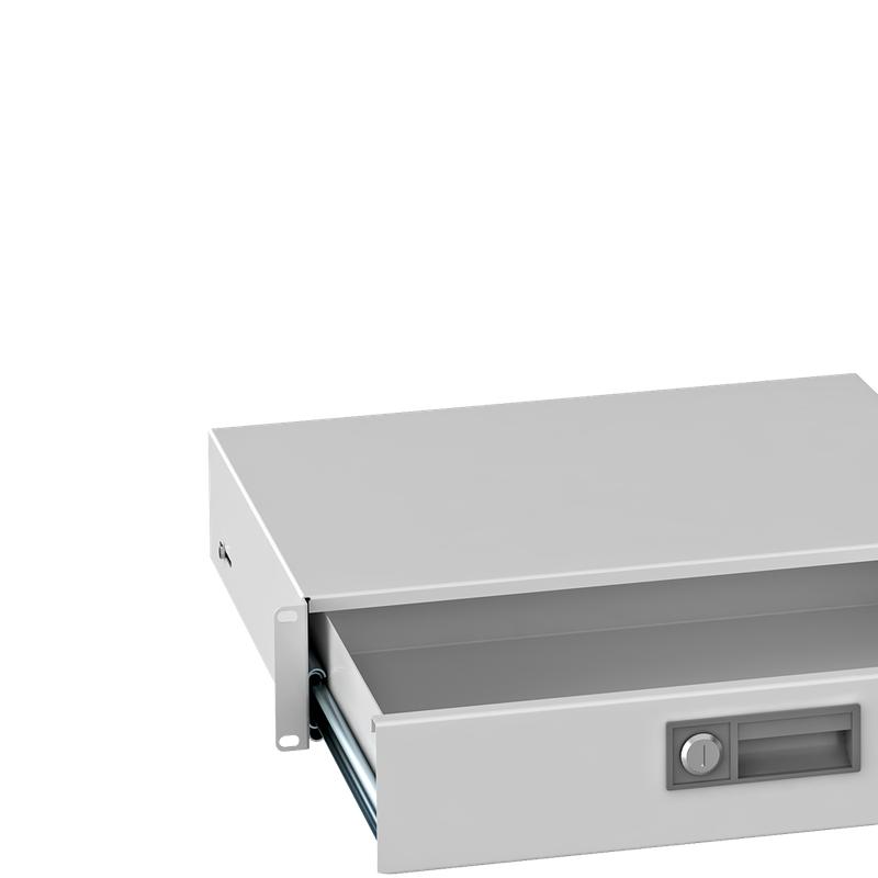 Полка выдвижная (ящик) 19дюйм 2U для технической документации и инструментов с ключом RAL 7035 сер. SYSMATRIX RD 0302.700
