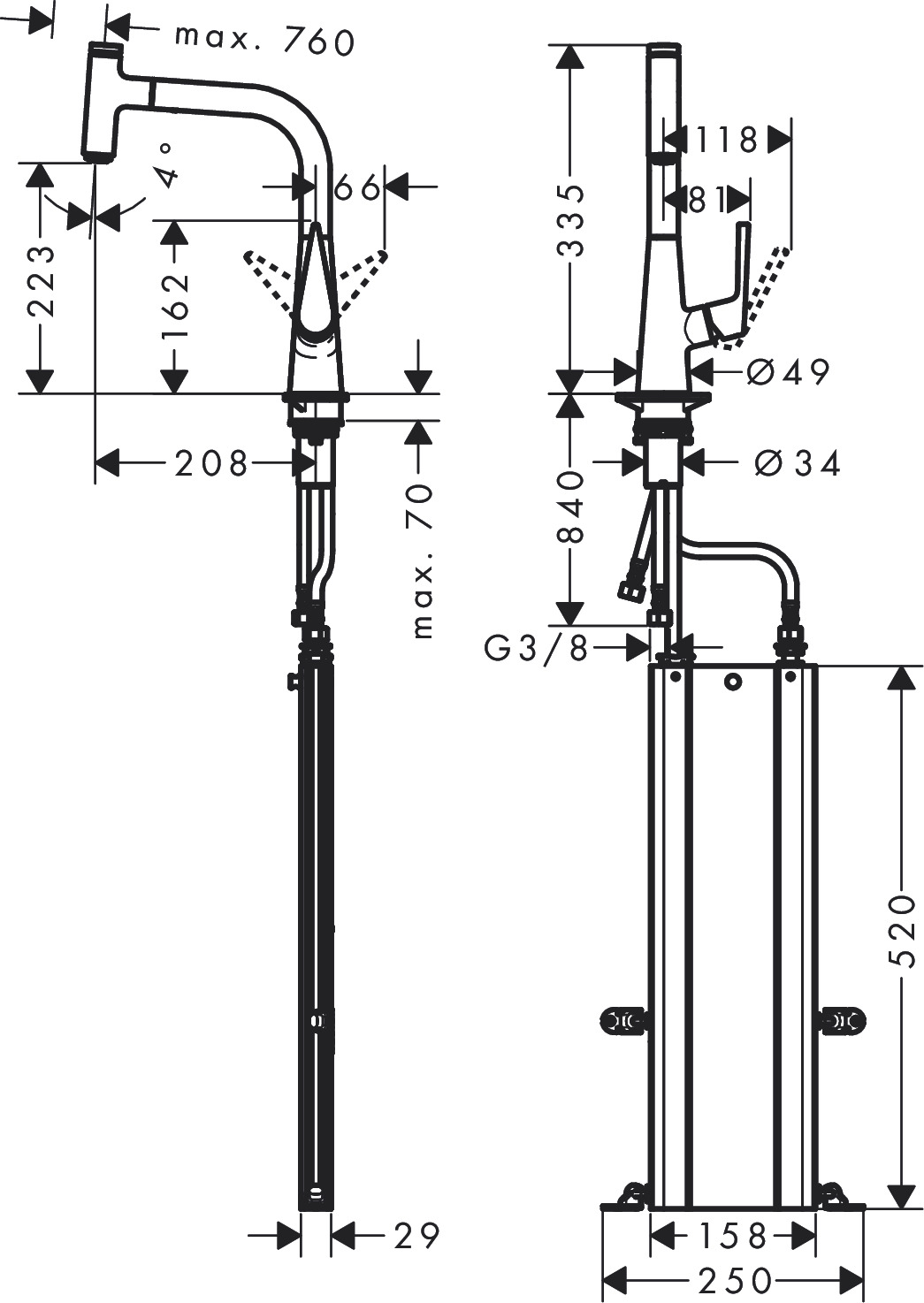 Смеситель Hansgrohe Metris 73852000 M5115-H220 для кухни