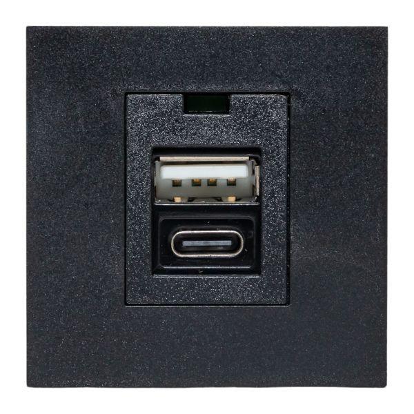 Розетка USB 2-м A+C 2.1А без индикатора черн. матов. EKF E2MR2B-21USB-10-AC