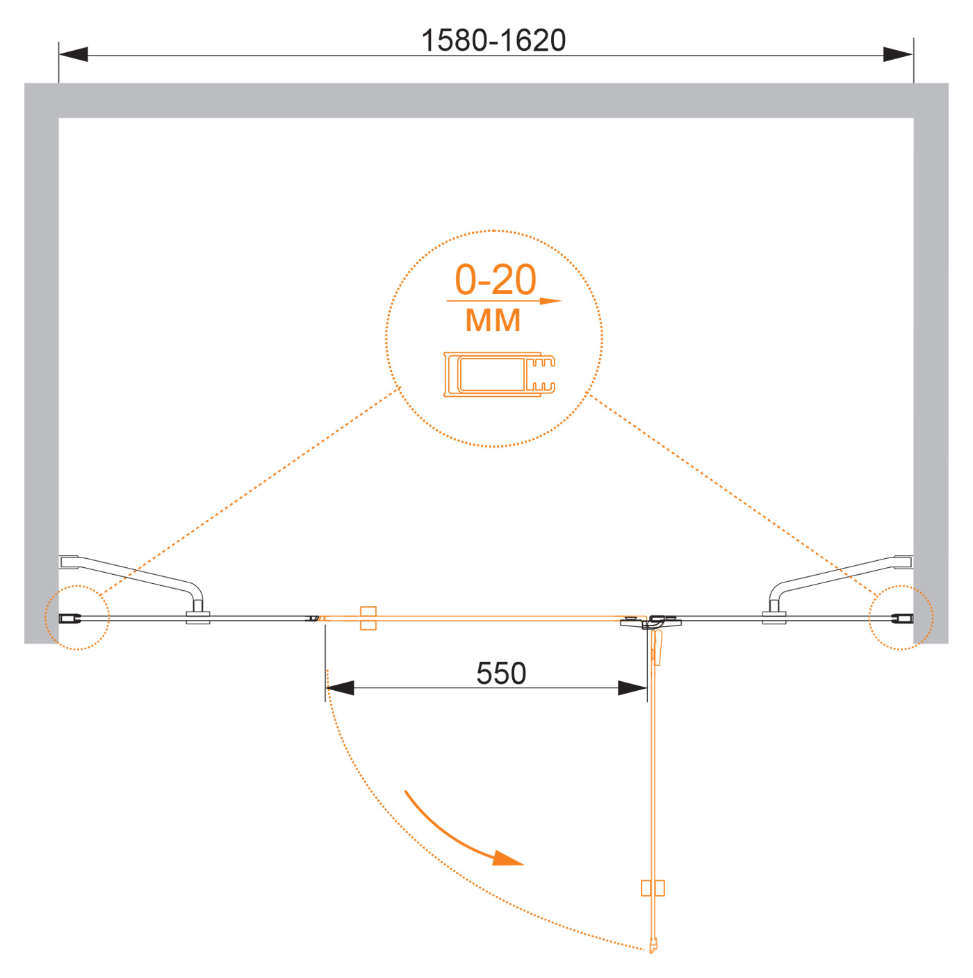 Душевая дверь CEZARES BERGAMO-W-B-13-60+60/40-C-Cr-R