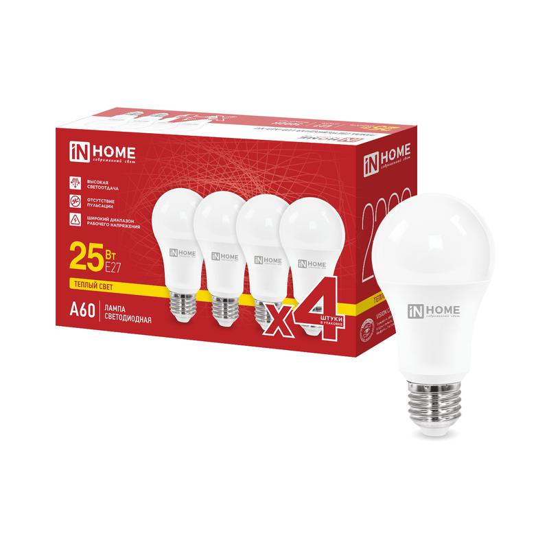 Лампа светодиодная LED-A60-VC 4PACK 25Вт грушевидная 3000К E27 2380лм 230В (уп.4шт) IN HOME 4690612063065