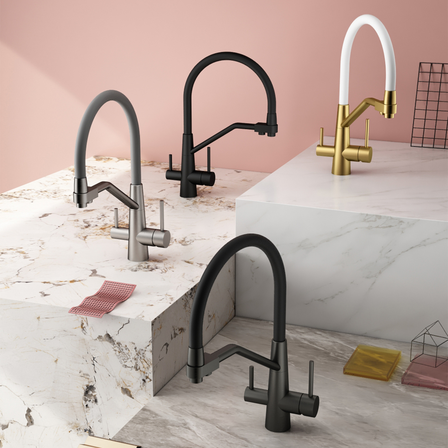 Смеситель для кухни с подключением фильтра Splenka S71.62.03, золотой сатин