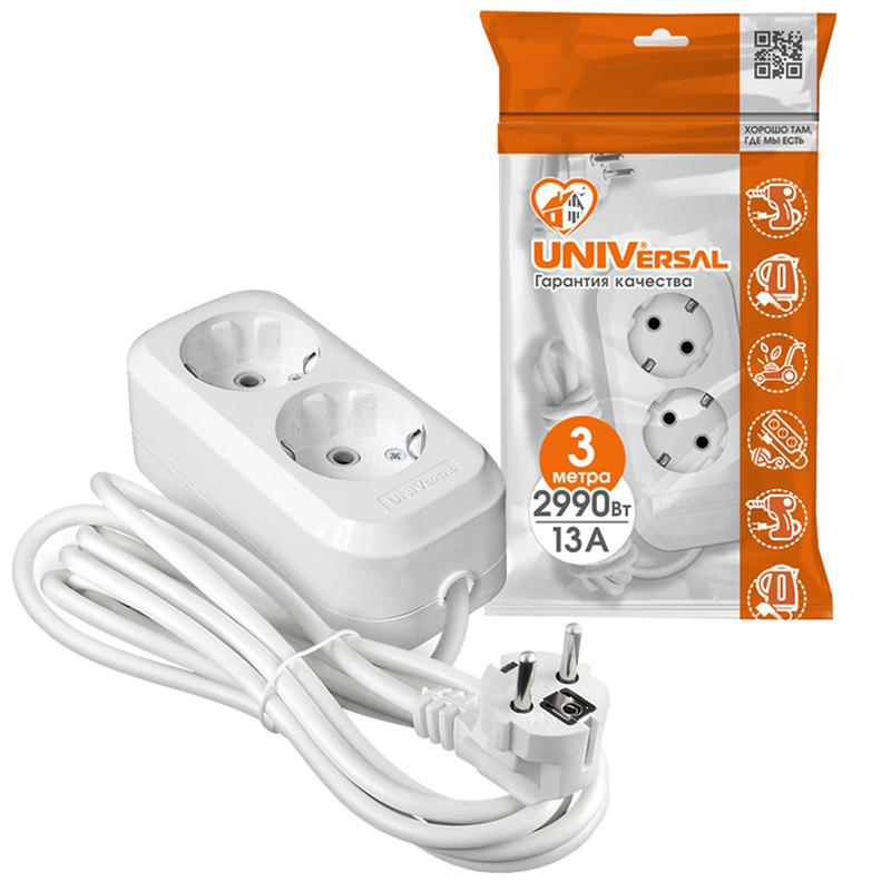 Удлинитель 2х3м с заземл. 13А IP20 Е-302 ПВС 3х1 АБС-пластик UNIVersal 9631973