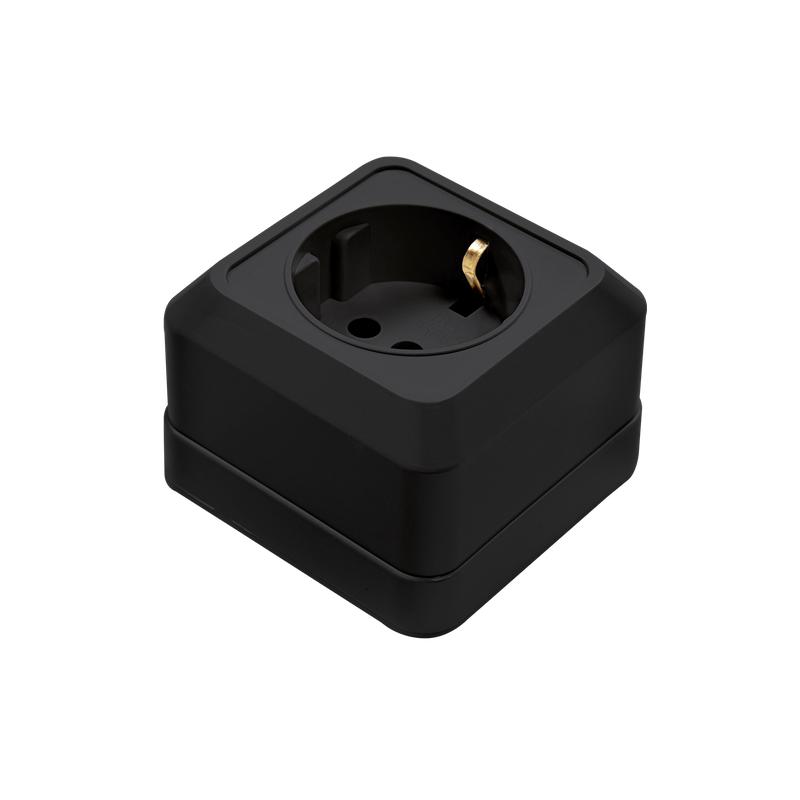 Розетка 1-м BOLLETO с заземл. накладная 7028B черн. IN HOME 4690612061047