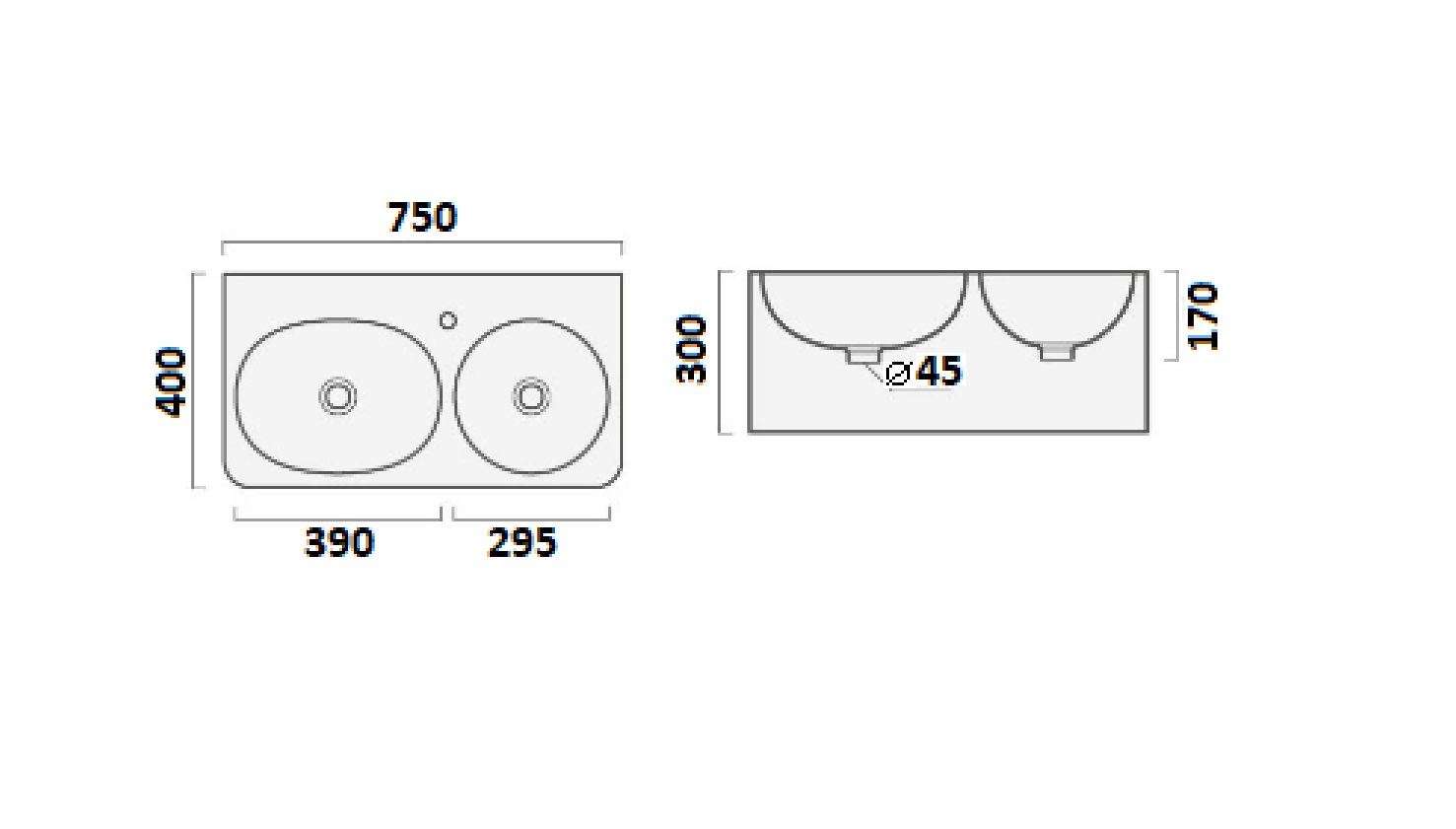 Раковина Double BRENTA (750х400х300) двойная подвесная Ceruttispa