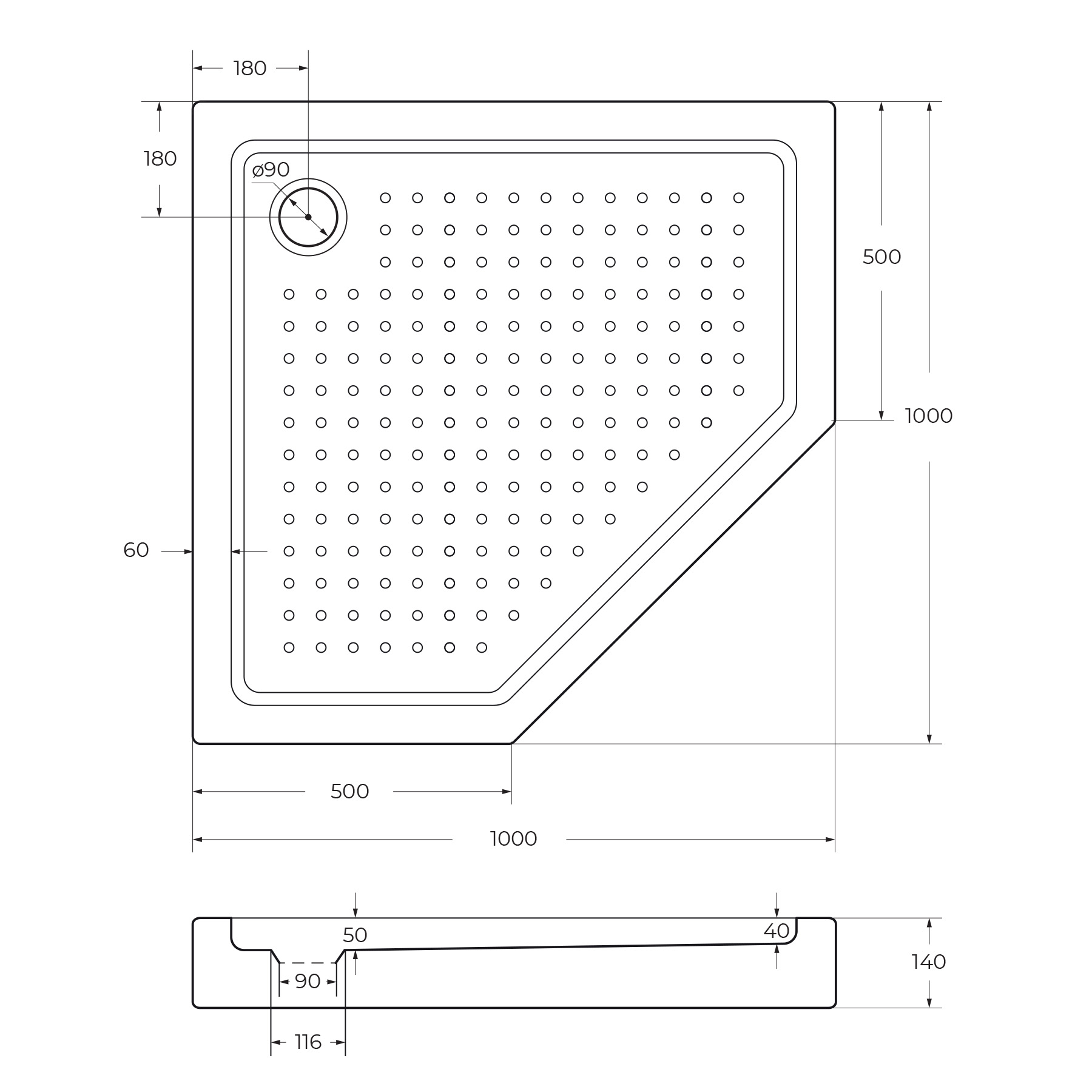 Акриловый поддон CEZARES TRAY-A-P-100-15-W