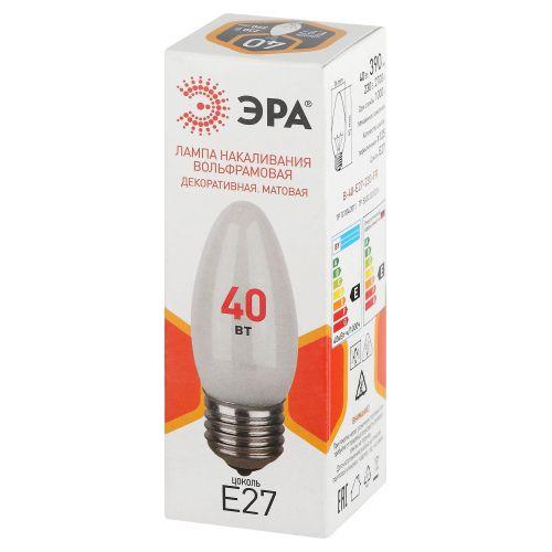 Лампа накаливания B36 40Вт свеча матовая E27/E27 230В Эра Б0066400