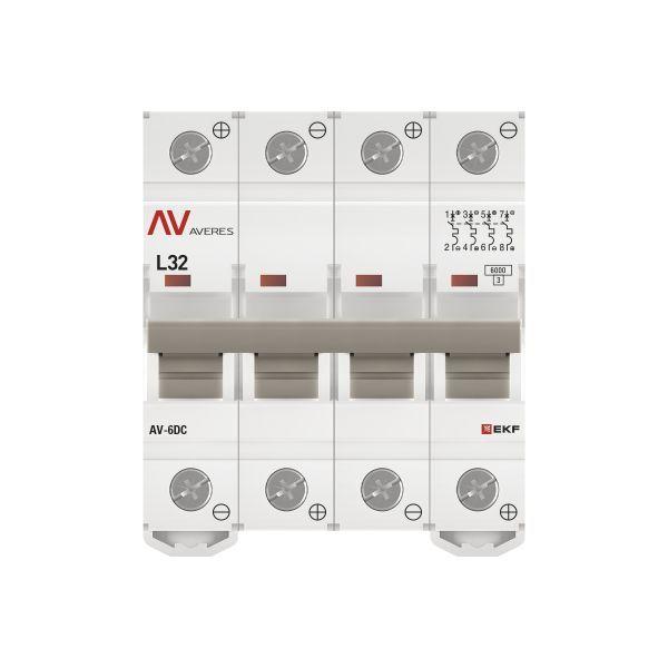 Выключатель автоматический модульный 4п L 32А 6кА AV-6 DC AVERES EKF mcb6-DC-4-32L-av