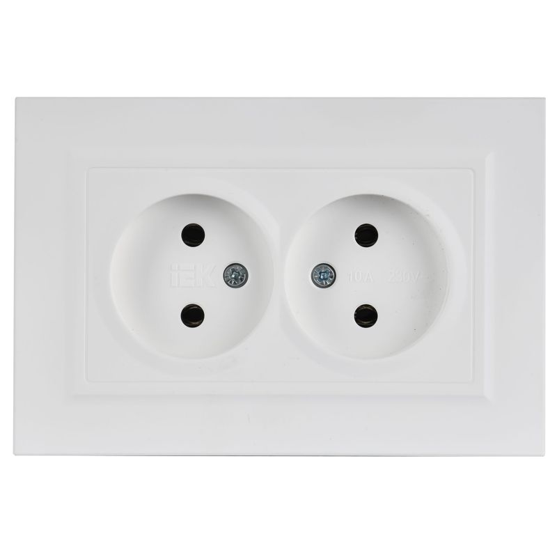 Розетка 2-м СП BRITE РС12-2-БрАБ 10А в сборе без заземл. без защ. шторок арктич. бел. IEK BR-R20-10-K91-F