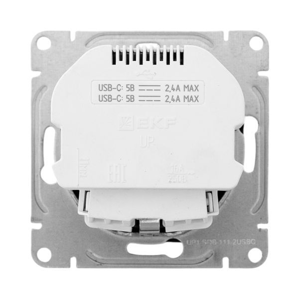 Розетка СП Эпика 16А с 2 USB-C с заземл. защ. шторки механизм черн. EKF UP1-SOB-111-2USBC