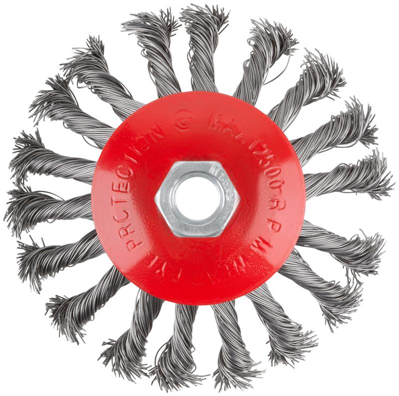 Корщетка-колесо с наклоном гайка М14 стальная витая проволока 115мм КУРС 39034