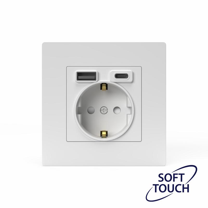 Розетка 1-м СП Pixel IP20 с заземл. с 2-мя заряд. устр. USB тип A+C механизм айс TOKOV ELECTRIC TKE-PX-R1U2AC-C34