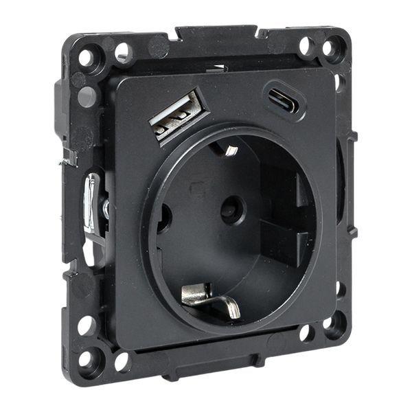 Розетка 1-м СП Стокгольм 16А USB A+C с заземл. защ. шторки винтов. клеммы механизм черн. EKF EZR16-2USB-typeA-typeC