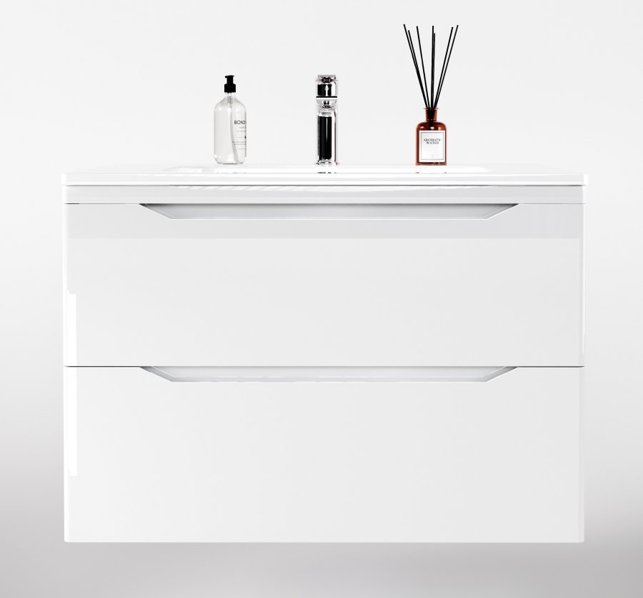 Тумба подвесная "Марелла 80" (2 ящ.) Люкс антискрейтч белый глянец, PLUS