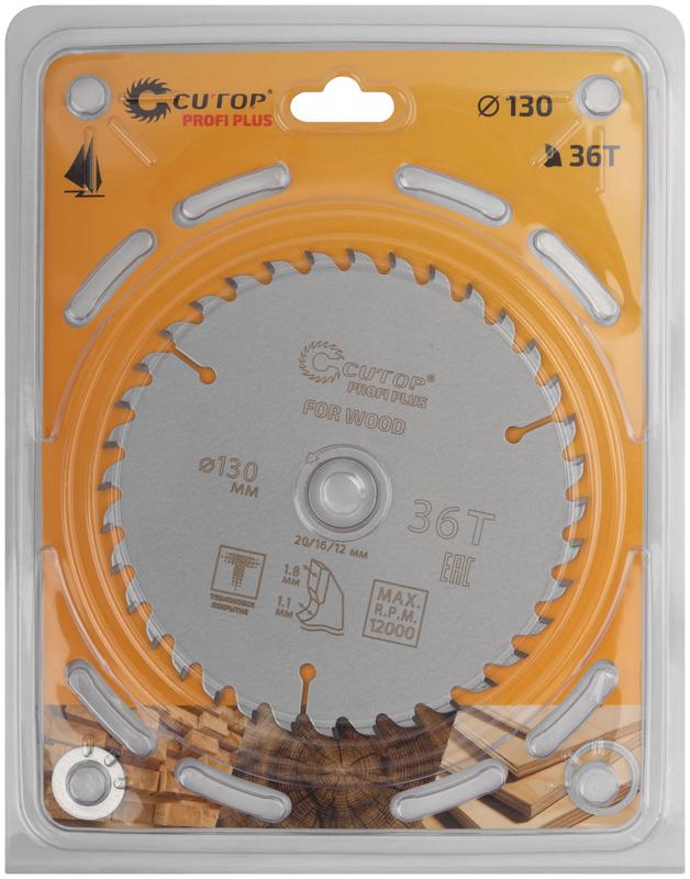 Диск пильный по дереву с тефлоновым покрытием 36Т Profi plus 130х1.1/1.8х20/16/12мм Cutop 75-13036Т