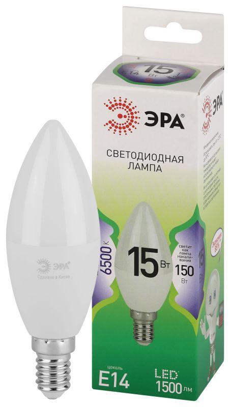 Лампа светодиодная GREEN LINE B35-15W-865-E14 GL 15Вт свеча 6500К свет холод. E14 Эра Б0067091