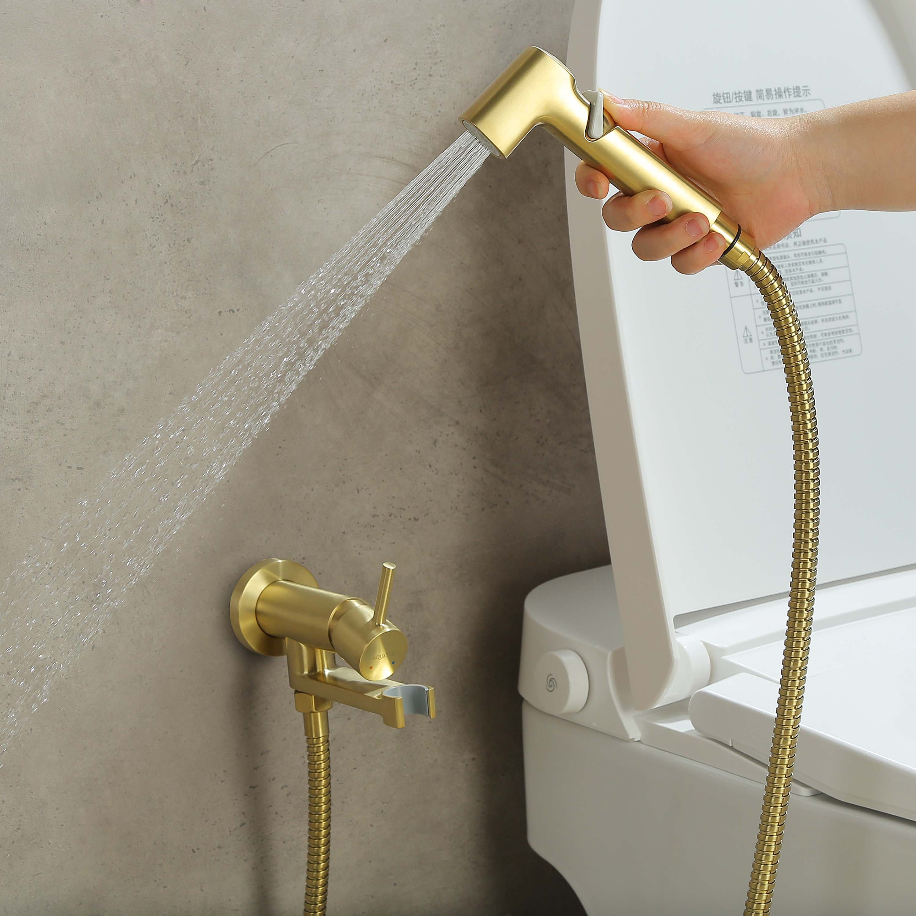 Комплект для гигиенического душа Aquatek НИКА встроенный (смеситель + гигиеническая лейка + шланг) AQ1819BG    золото шлифованное