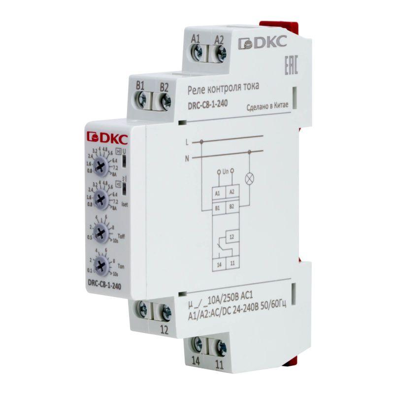 Реле контроля тока тип DRC 0.8-8А конфигурация контакта 1CO 24-240 AC/DC DKC DRC-C8-1-240