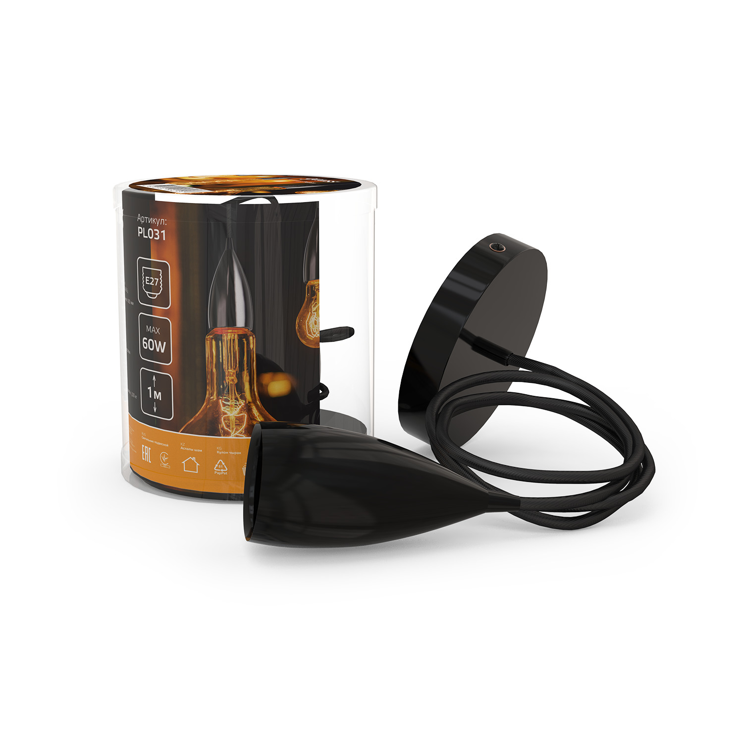 Светильник подвесной под лампу 1хE27 AC 220В Черный IP20 1000х50х105мм Алюминий Decor Gauss